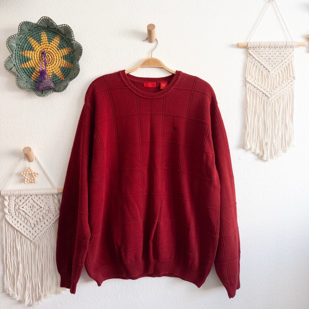 IZOD Classic Red Knit Windowpane Sweater Size XXL